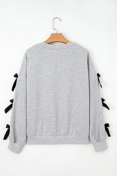 Trendy Women's Cozy Ribbon Bow Sweatshirt - Stylish Casual Top for Effortless Everyday Chic in Soft Fabric