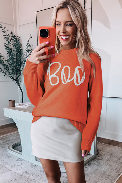 Cozy Women's Orange Knitted Sweater with Ribbed Edges & Drop Shoulder - Stylish Layering Essential for Fall