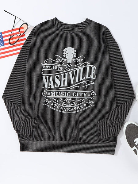NASHVILLE MUSIC CITY Black Corded Graphic Pullover Sweatshirt