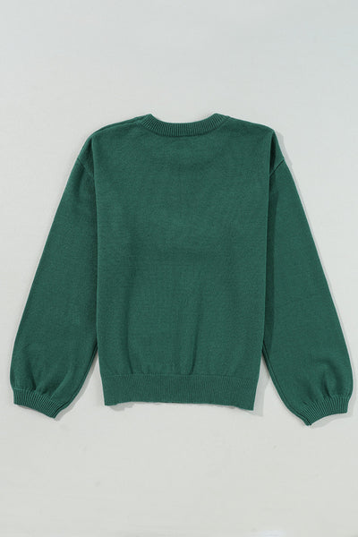 Women's Cozy Blackish Green Pearl Beaded Sweater - Casual Chic Design for Effortless Everyday Style