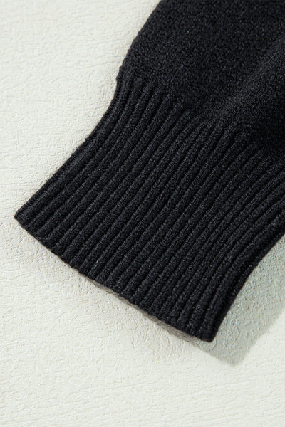 Cozy Women's Black Knitted Sweater with Ribbed Edges & Drop Shoulder - Stylish Pattern for Ultimate Comfort