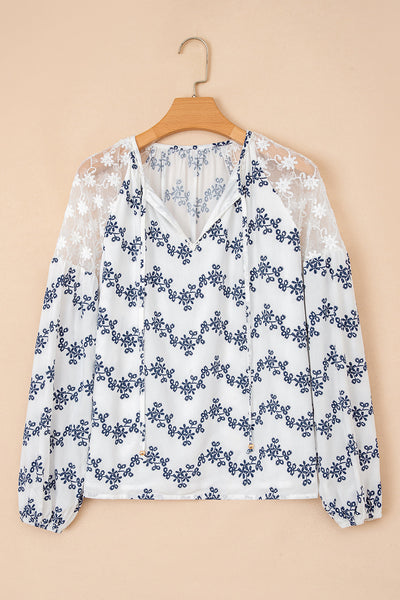 Chic Ivory Lace Patchwork Blouse for Women - Lightweight, Versatile Top for Casual and Dressy Occasions