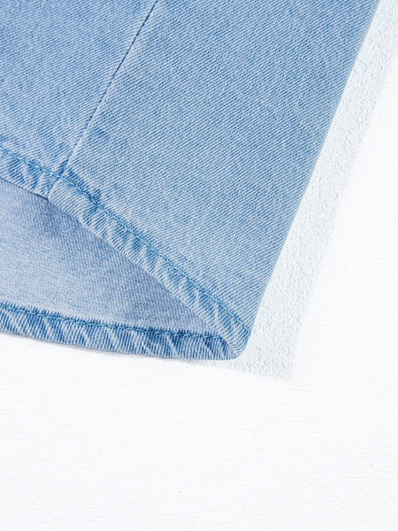 Women's Beau Blue Ruffle Flutter Sleeve Frayed Denim Top