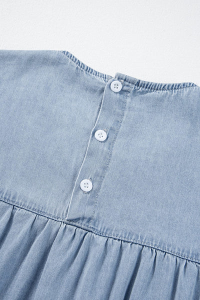 Women's Beau Blue Denim Tiered A-line Dress with Ruffle Details