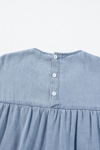 Women's Beau Blue Denim Tiered A-line Dress with Ruffle Details