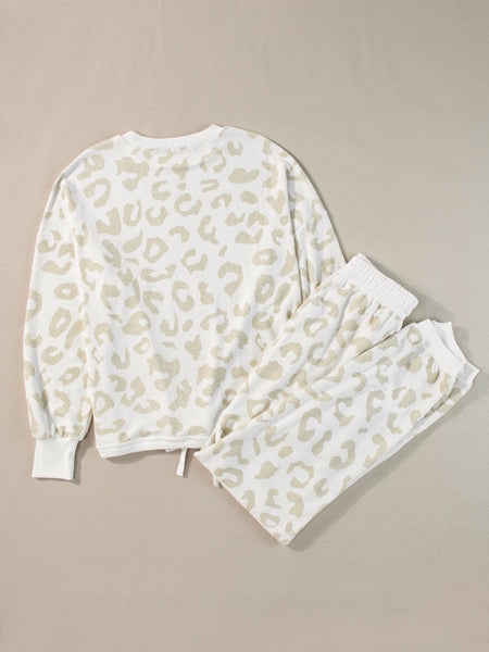 Leopard Print Cozy Lounge Set with Drawstring Pants