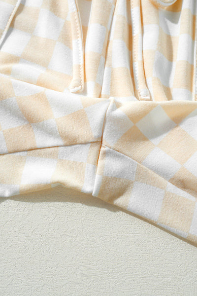 Stylish Beige Checkered Lounge Set for Women - Cozy Long Sleeve Top & Relaxed Fit Pants for Ultimate Comfort