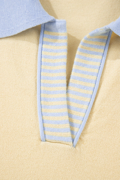 Women's Sky Blue Color Block Polo Sweater in Viscose Blend