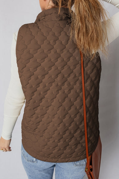 Floral Quilted Vest in Dark Brown with Snap Closures with practical styling and dependable silhouette control.