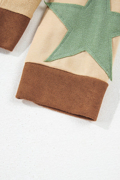 Cozy Women's Oversized Parchment Star Patchwork Sweatshirt with Exposed Seams Perfect for Everyday Casual Style