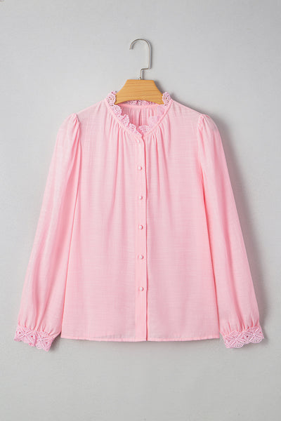 Elegant Women's Lace Patchwork Blouse - Sheer Floral Top for Comfortable Casual or Dressy Occasions
