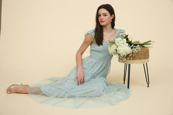 Polka Dot Chiffon Tiered Dress | Sage