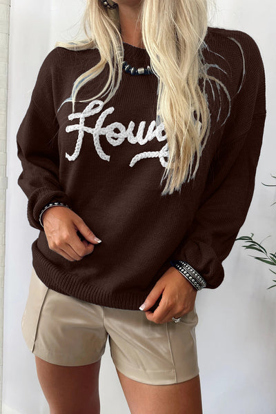 Women's Cozy Chicory Coffee Howdy Embroidered Western Sweater - Stylish Fit for Casual Outings & Everyday Comfort