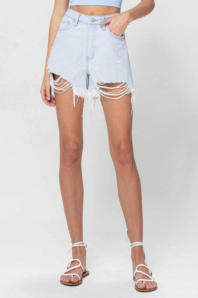 Light Washed High Waisted Mom Shorts
