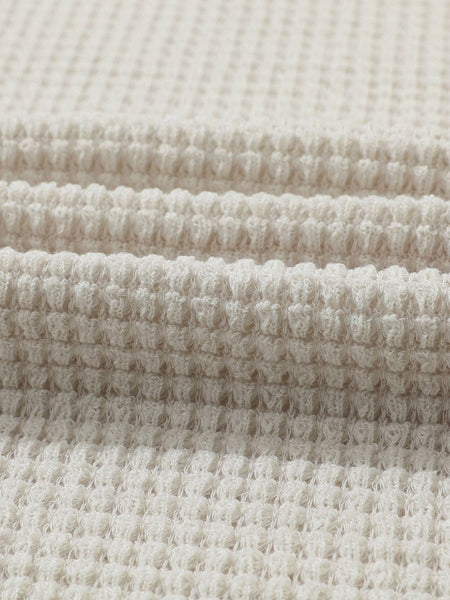 Beige Sunflower Mesh Bubble Sleeve Lace Detail Waffle Knit Top