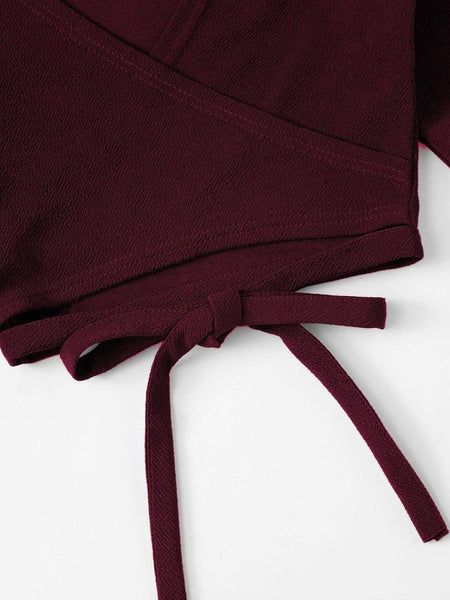 Women's Bell Sleeve Self-Tie Crop Top in Crop Tops with versatile layering silhouettes