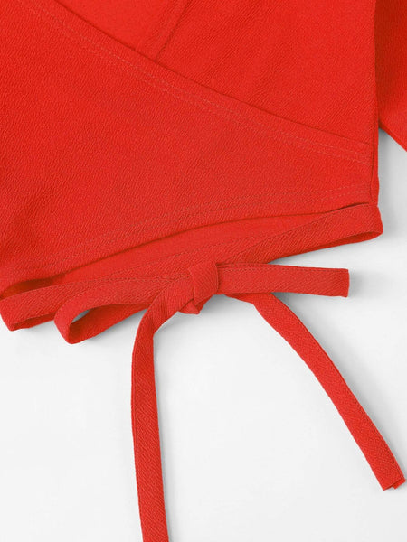 Women's Bell Sleeve Self-Tie Crop Top in Crop Tops with versatile layering silhouettes