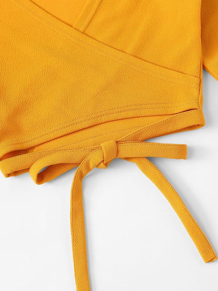 Women's Bell Sleeve Self-Tie Crop Top in Crop Tops with versatile layering silhouettes