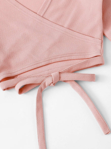 Women's Bell Sleeve Self-Tie Crop Top in Crop Tops with versatile layering silhouettes