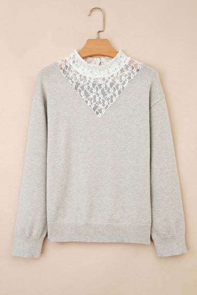 Cozy Women's Pastel Lace Patchwork Sweater - Chic Casual Style for Effortless Everyday Elegance