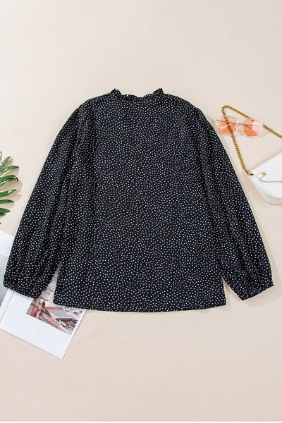 Chic Plus Size Black and White Polka Dot Blouse for Women - Comfortable Short Sleeve Style for Effortless Elegance