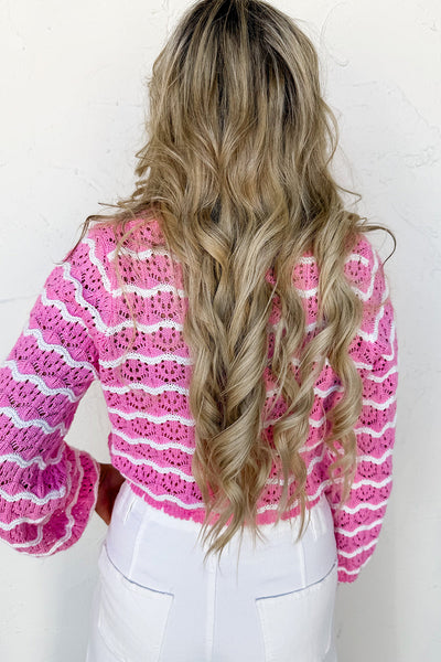 Stylish Women's Pink Striped Cardigan - Cozy Knit for Casual Outings & Versatile Layering in Any Season