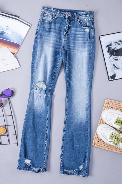 Women's High-Waisted Distressed Bootcut Flare Jeans