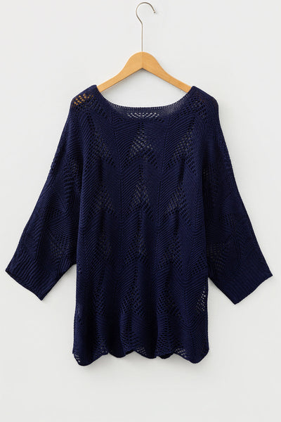 Chic Women's Hollow Out Knit Sweater in Soft Beige - Trendy Lightweight Pullover for Stylish Layering