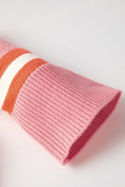 Women's Striped Pink Viscose Blend Drop Shoulder Cardigan