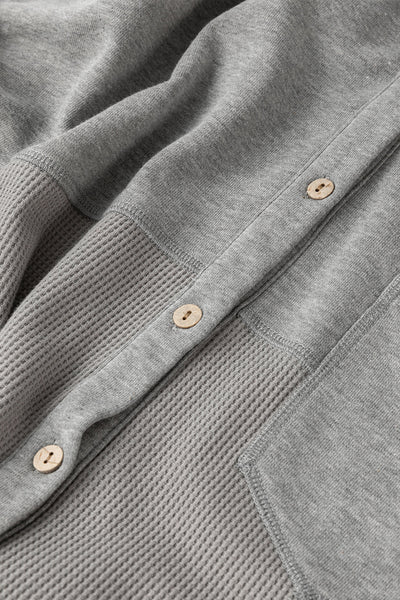 Women's Grey Mixed-Texture Waffle Knit Shacket with Exposed Seams