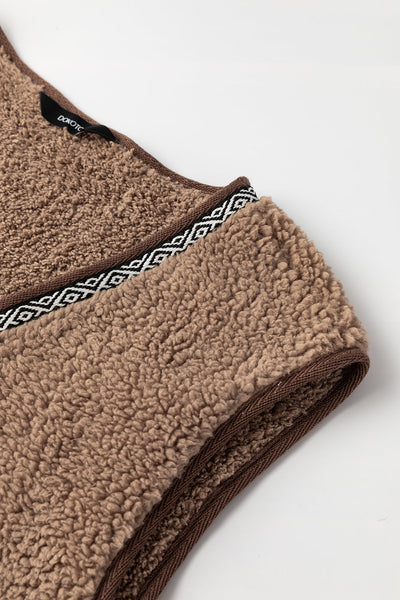Women's Dark Khaki Sherpa Vest with Geometric Trim and Toggles with practical styling and dependable silhouette control.