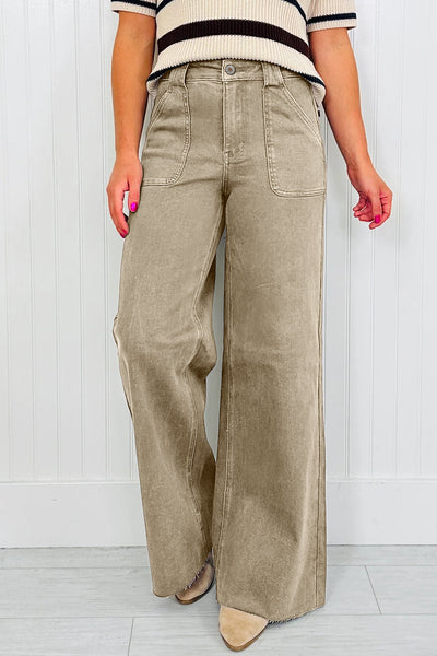 Women's Laurel Green Wide-Leg High-Waist Jeans with Patch Pockets
