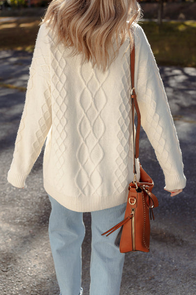 Cozy Beige Drop Shoulder Cable Knit Sweater Tunic for Women Stylish Fall & Winter Essential