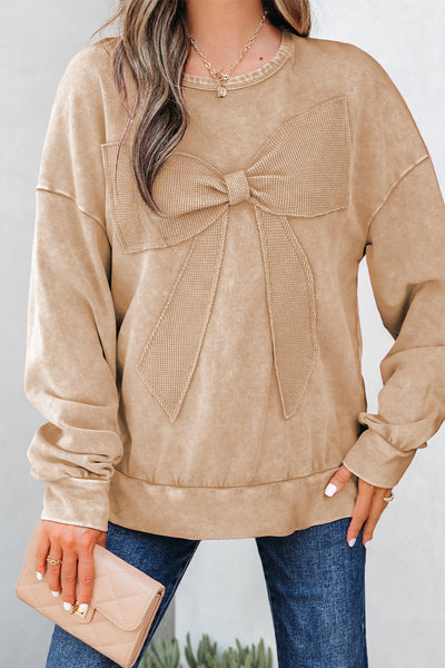 Cozy Women's Big Bow Pullover Sweatshirt - Stylish Loose Fit for Casual Outings and Everyday Comfort in Soft Fabric