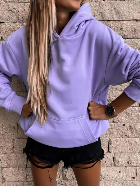 women's relaxed lavender cotton-blend hoodie with kangaroo pocket made for easy styling and wardrobe coordination, with premium-like structure and