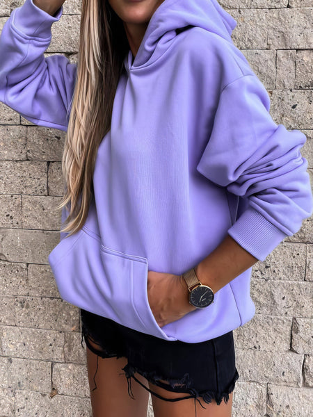 women's relaxed lavender cotton-blend hoodie with kangaroo pocket made for easy styling and wardrobe coordination, with premium-like structure and