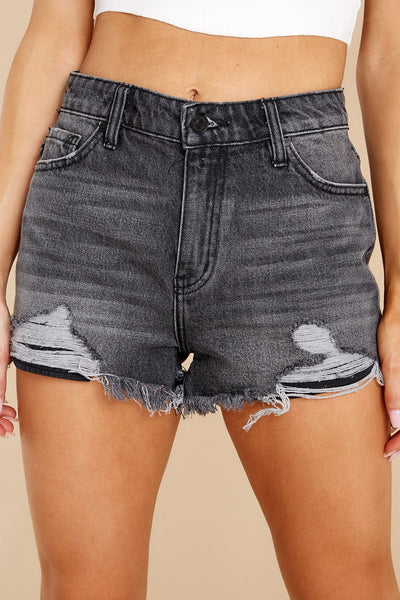 Blue Distressed Fringed Denim Shorts with Ripped Details
