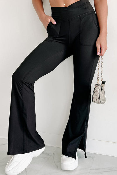 Solid Vintage-Inspired High Waist Flare Leg Slim Pants