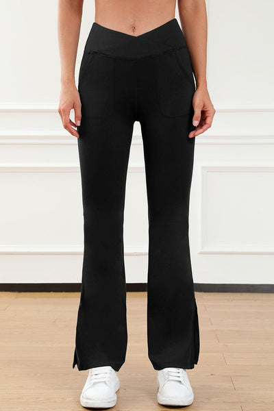Solid Vintage-Inspired High Waist Flare Leg Slim Pants