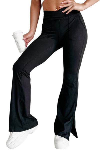 Solid Vintage-Inspired High Waist Flare Leg Slim Pants