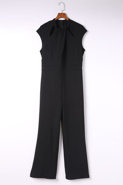 Women's Black Twist-Neck Wide-Leg Sleeveless Jumpsuit