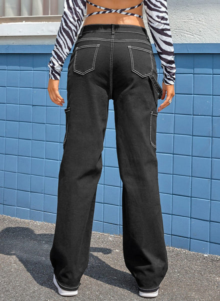 Women's Low-Rise Wide-Leg Tactical Cargo Pants with Utility Pockets