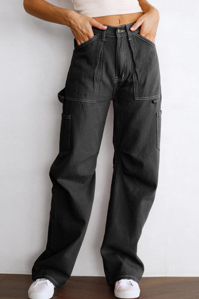 Fashion Low Waist Straight Multi Pocket Pants