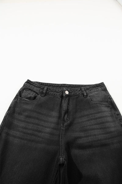 Women's Black Ripped Raw Edge High Waist Flare Jeans