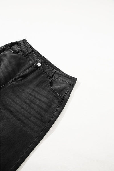 Women's Black Ripped Raw Edge High Waist Flare Jeans
