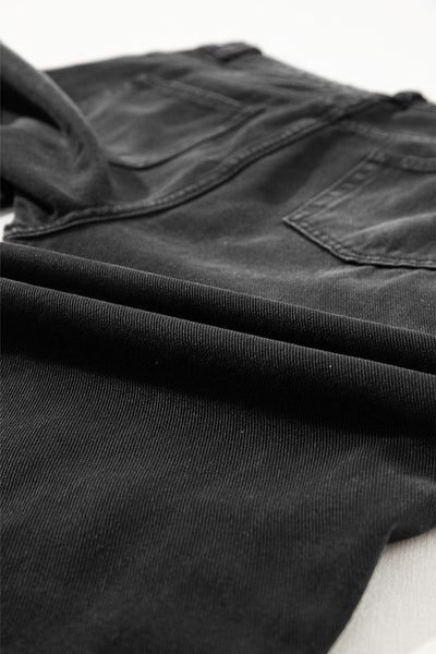 Women's Black Ripped Raw Edge High Waist Flare Jeans