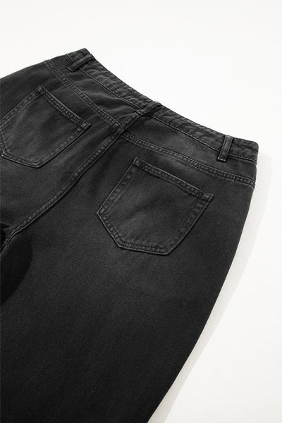 Women's Black Ripped Raw Edge High Waist Flare Jeans
