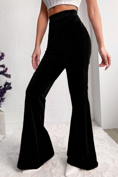 Chic Black Corduroy Flare Pants with High Waist