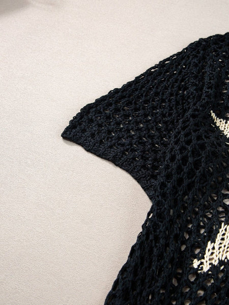 Black Star Crochet Knit Summer Top with Graphic Design