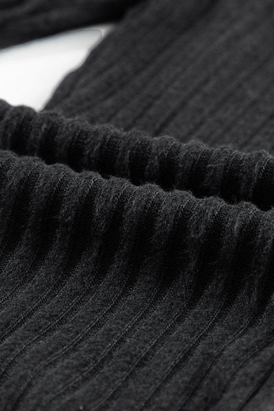 Women's Black Ribbed Knit High-Waist Leggings with Wide Waistband